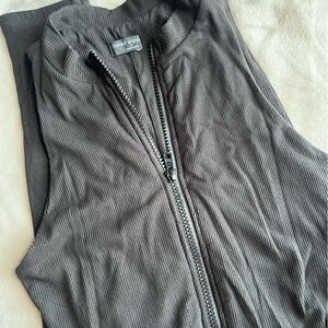 NAKED WARDROBE- Brown Snatched Sleeveless 1/4 Zip Jumpsuit size Small